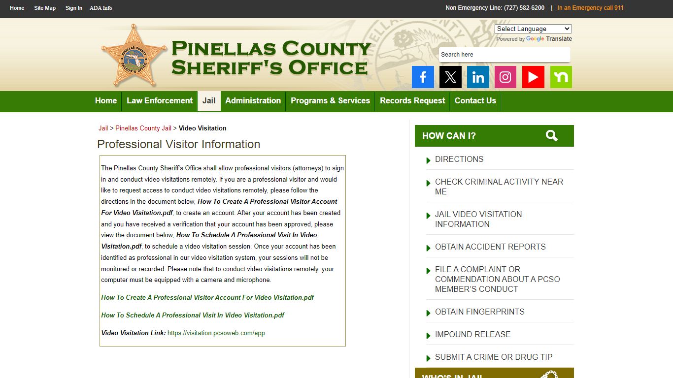 Video Visitation - Pinellas County Sheriff's Office